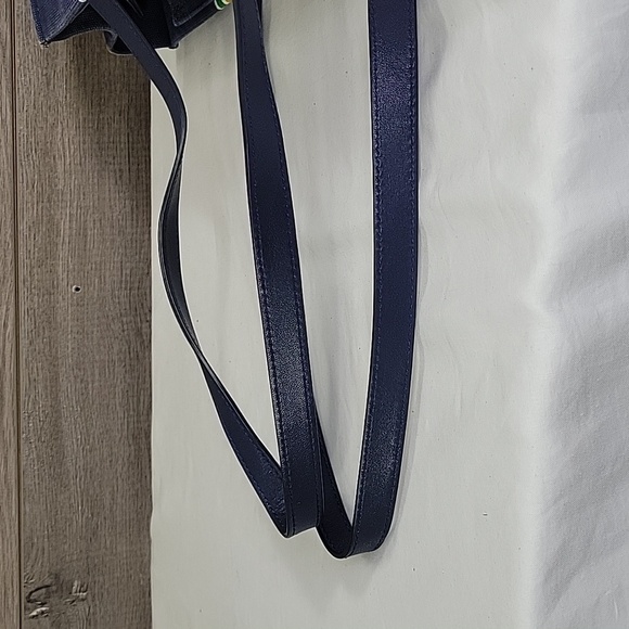 Kate Spaded Striped Navy Blue Canvas Leather Tote Shoulder Bag - Picture 5 of 12